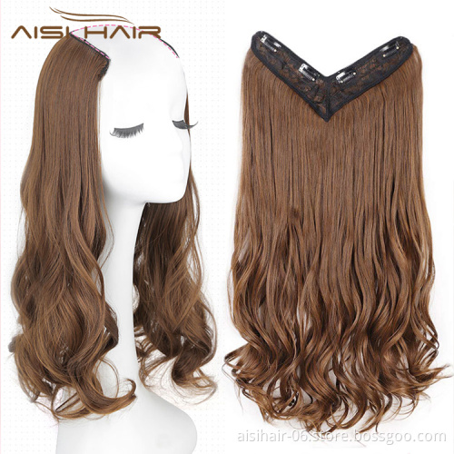 Aisi Hair High Temperature Fiber 4 Clips Synthetic Clip In Hair Extensions Long Wavy Brown Clip In Hairpieces for Women